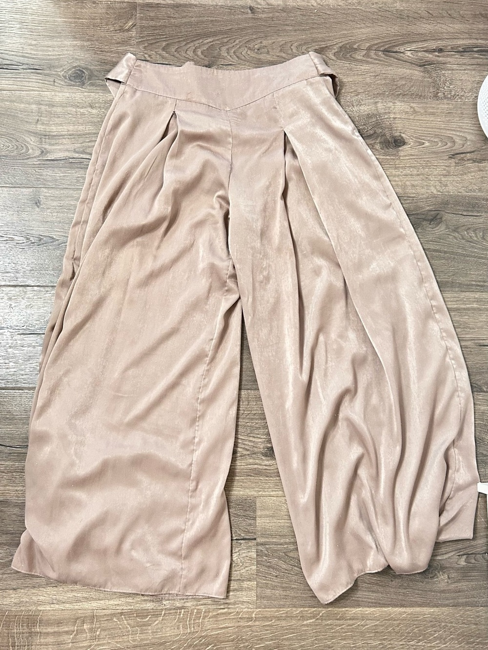 Wide-Leg Satin Palazzo Pants in Blush